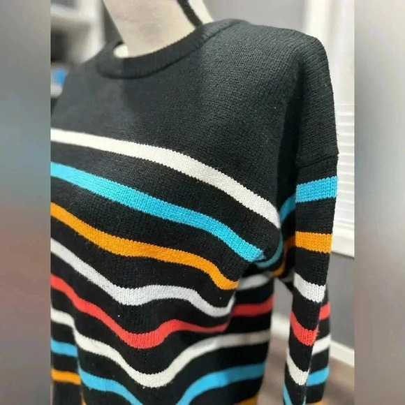 Philosophy Sweater Size Small Black With Multicolor Stripes Viscose - Picture 2 of 6